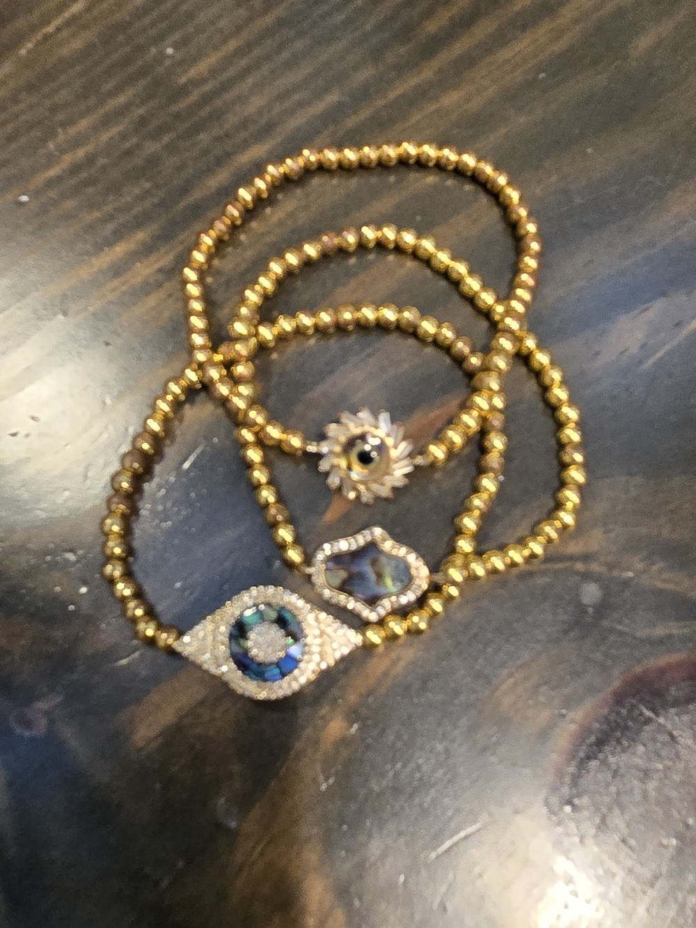 Gold Beaded Evil Eye and Sun Charm Bracelet Set
